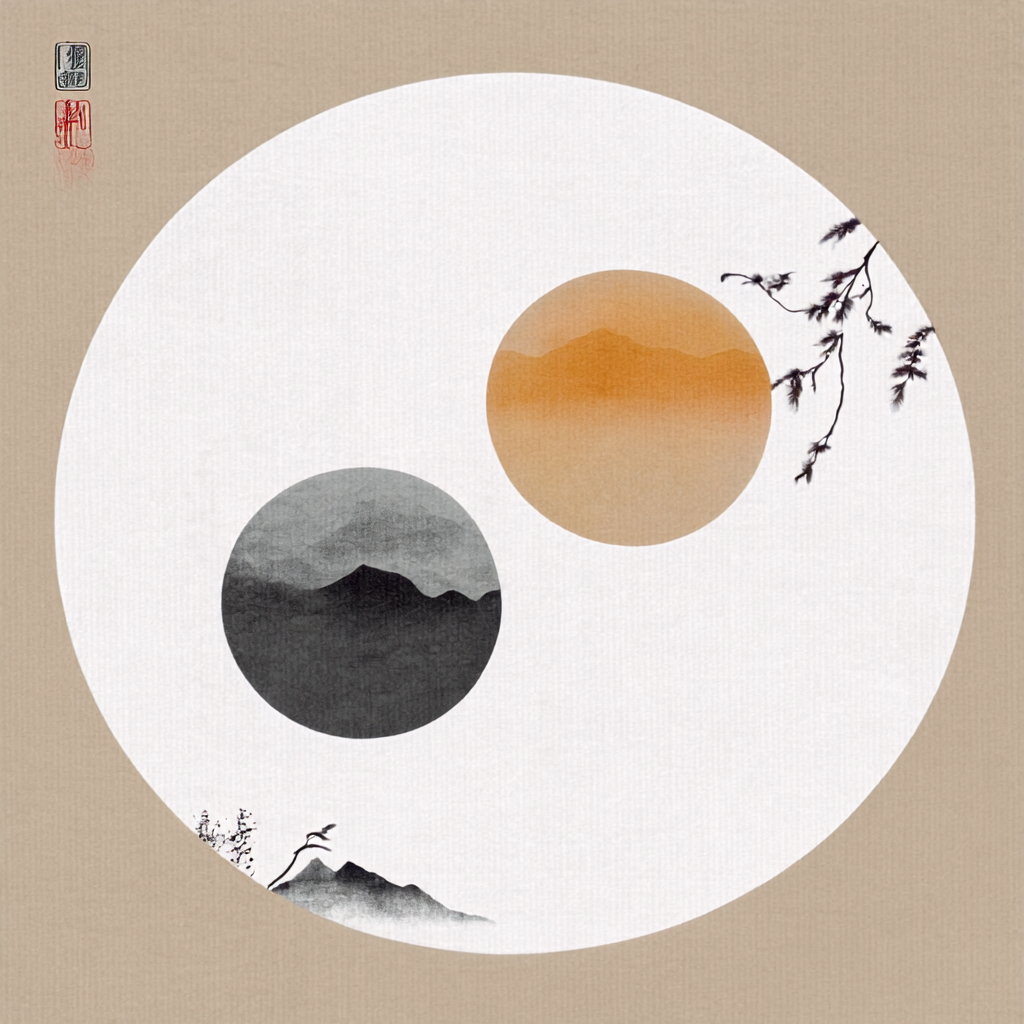 夫妻喜用神重叠的双圆示意图,中央高亮区域代表共同的喜用五行