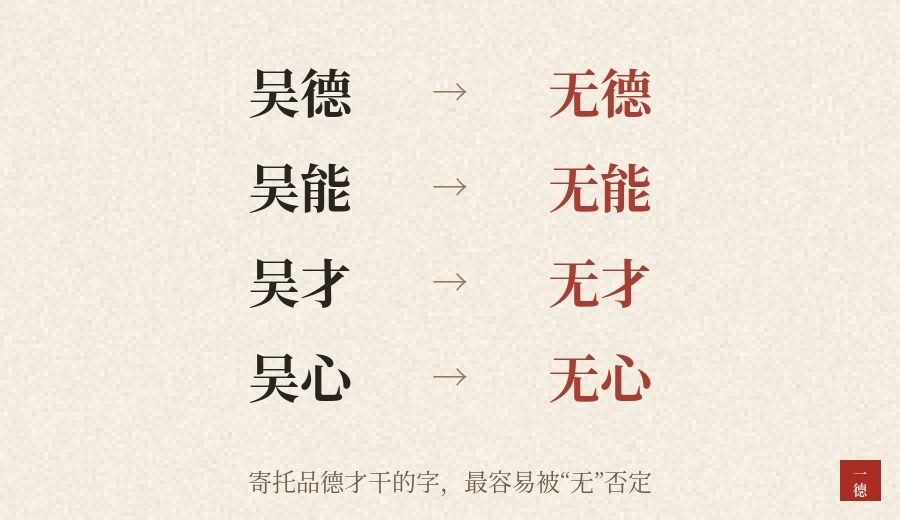 吴姓男宝宝取名：先把“吴”换成“无”，再念一遍